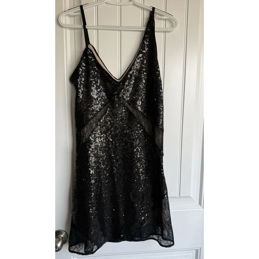 Express Sequin Mini Dress Size Medium M Black Y2K Shirt Western Rodeo Festival - Picture 5 of 7